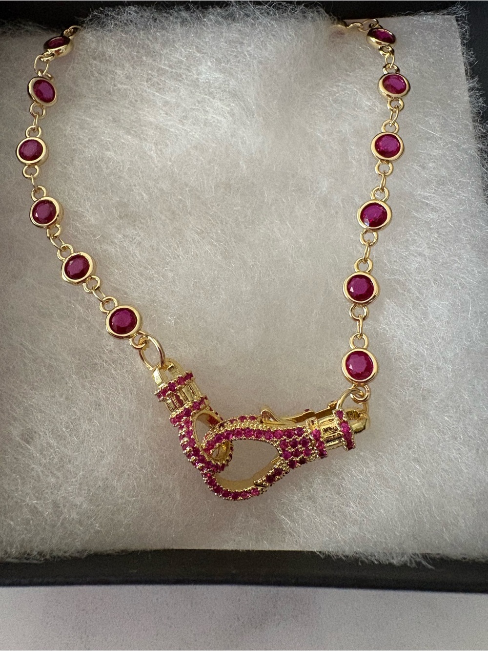 Gold-Tone Necklace with Pink Gem Accents